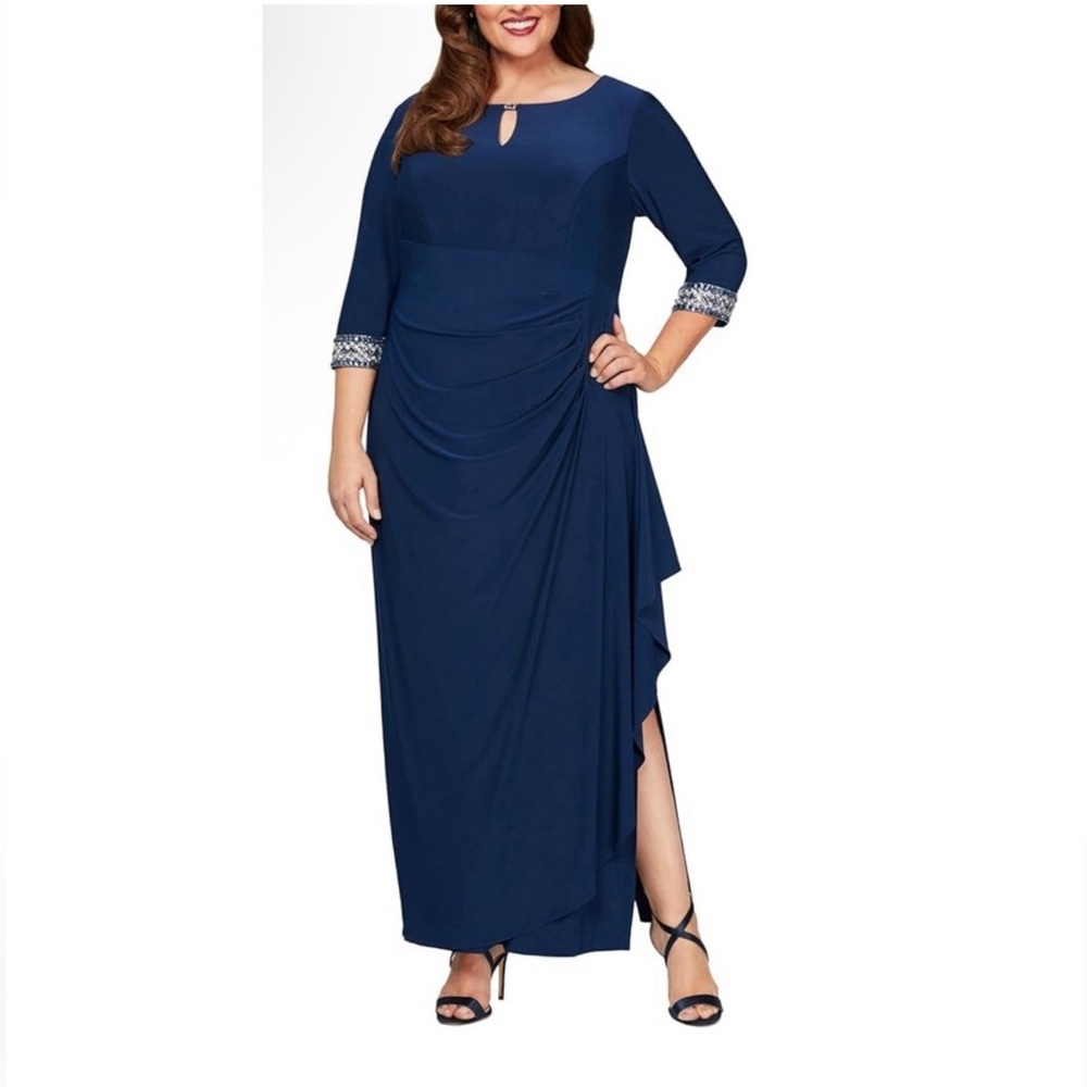 ALEX EVENINGS Beautiful Embellished Navy Blue 
Evening Gown Dress Plus Sz 16 NWT